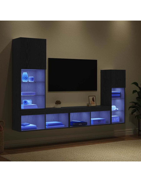 Unità per TV a Muro 4 pcs Rovere Nero Legno multistrato