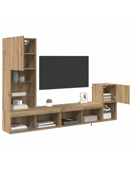 Unità per TV a Muro Rovere artigianale Legno multistrato