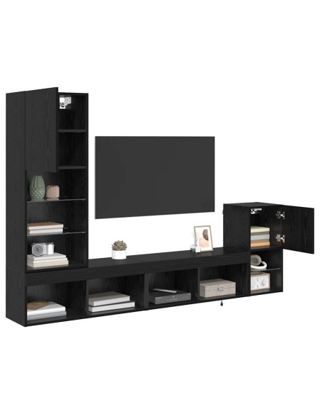 Unità per TV a Muro Rovere Nero Legno multistrato