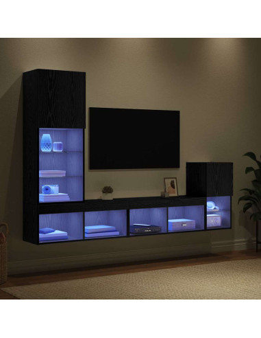 Unità per TV a Muro Rovere Nero Legno multistrato