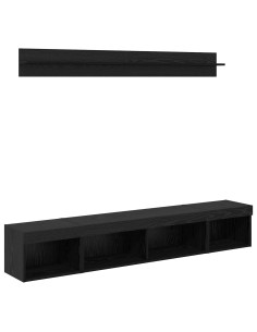 Set di Mobiletto da TV a Parete con led 5 pcs Rovere Nero 2