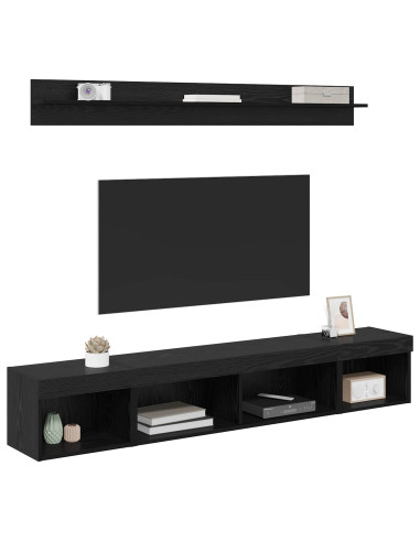 Set di Mobiletto da TV a Parete con led 5 pcs Rovere Nero