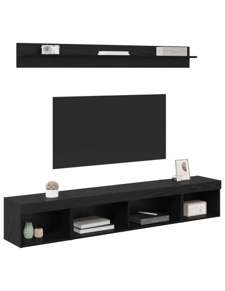 Set di Mobiletto da TV a Parete con led 5 pcs Rovere Nero