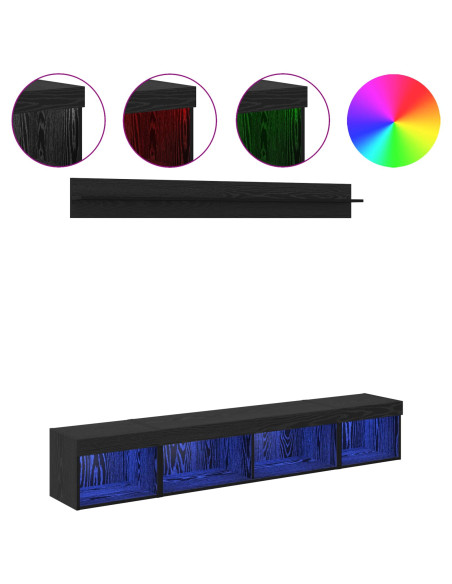 Set di Mobiletto da TV a Parete con led 5 pcs Rovere Nero