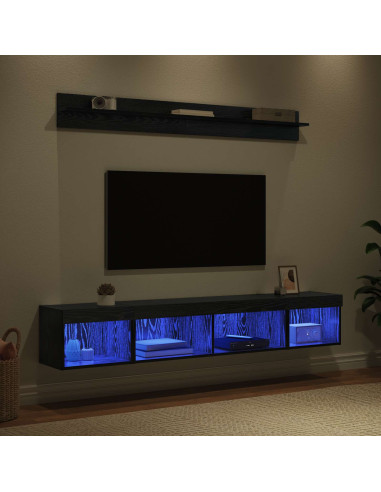 Set di Mobiletto da TV a Parete con led 5 pcs Rovere Nero