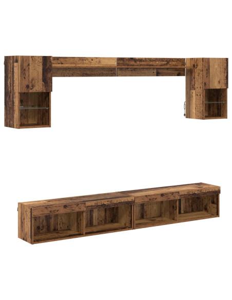 Unità a muro per TV con LED con led 6 pcs Legno vecchio