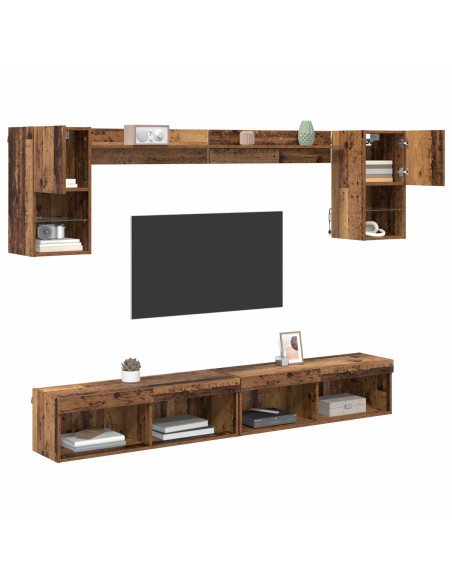 Unità a muro per TV con LED con led 6 pcs Legno vecchio