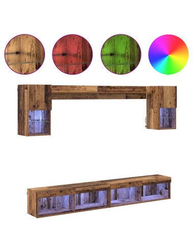 Unità a muro per TV con LED con led 6 pcs Legno vecchio