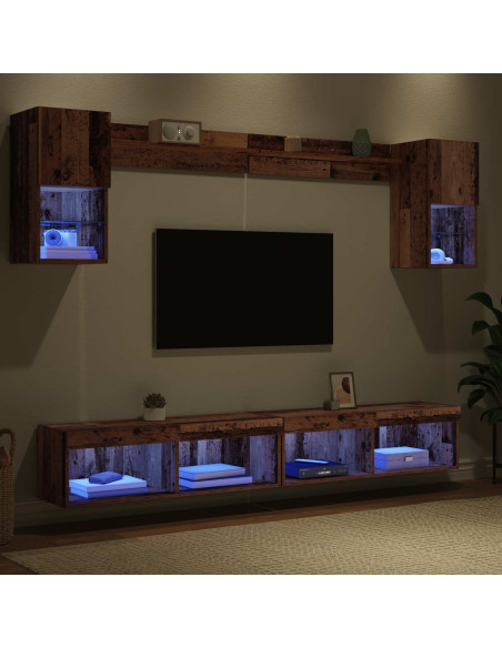 Unità a muro per TV con LED con led 6 pcs Legno vecchio