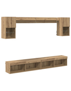 Unità a muro per TV con LED con led 6 pcs Rovere artigianale 2