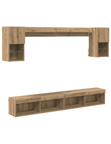 Unità a muro per TV con LED con led 6 pcs Rovere artigianale