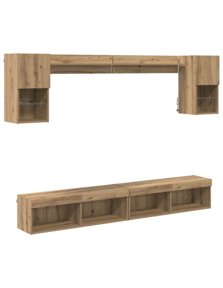 Unità a muro per TV con LED con led 6 pcs Rovere artigianale