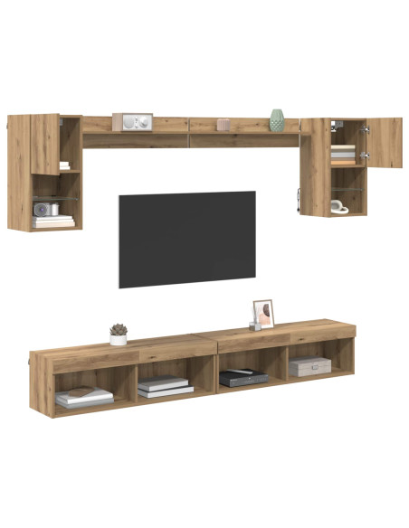 Unità a muro per TV con LED con led 6 pcs Rovere artigianale
