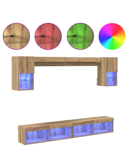 Unità a muro per TV con LED con led 6 pcs Rovere artigianale