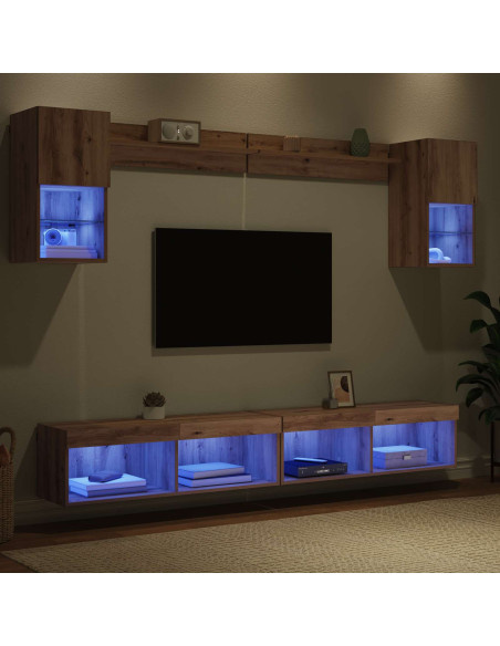 Unità a muro per TV con LED con led 6 pcs Rovere artigianale