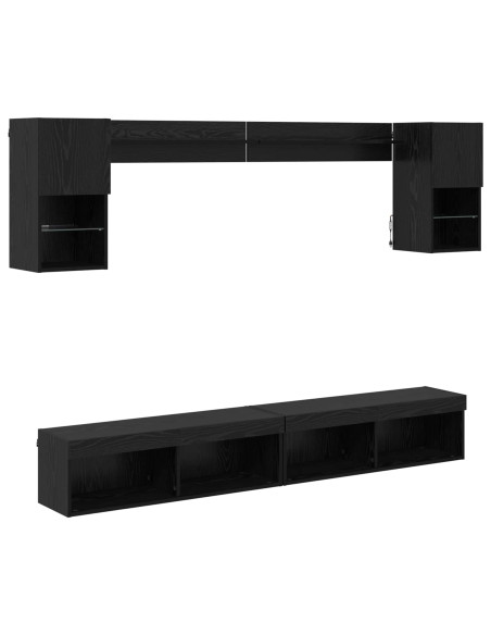 Unità a muro per TV con LED 6 pcs Rovere Nero Legno multistrato