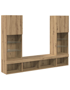 Unità a muro per TV con LED con led 5 pcs Rovere artigianale 2