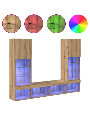 Unità a muro per TV con LED con led 5 pcs Rovere artigianale