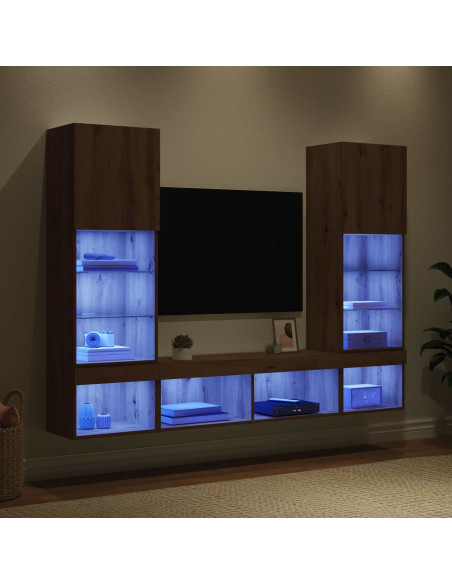 Unità a muro per TV con LED con led 5 pcs Rovere artigianale