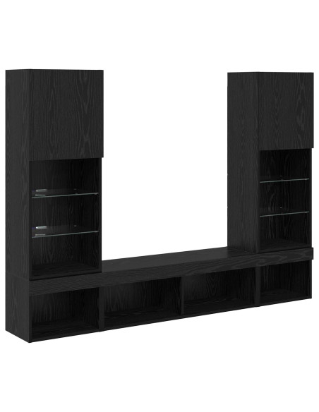 Unità a muro per TV con LED 5 pcs Rovere Nero Legno multistrato