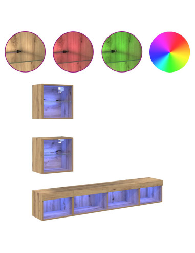 Unità a muro per TV con LED con led 5 pcs Rovere artigianale
