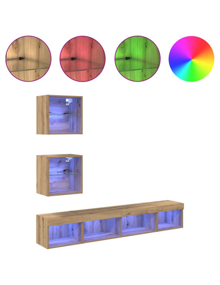 Unità a muro per TV con LED con led 5 pcs Rovere artigianale