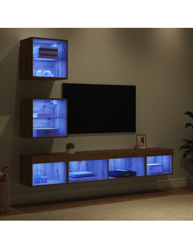 Unità a muro per TV con LED con led 5 pcs Rovere artigianale