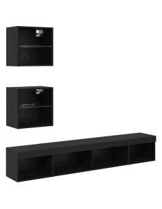 Unità a muro per TV con LED 5 pcs Rovere Nero Legno multistrato 2