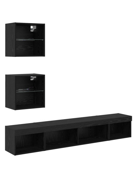 Unità a muro per TV con LED 5 pcs Rovere Nero Legno multistrato