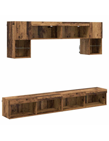 Unità a muro per TV con LED 6 pcs Legno vecchio