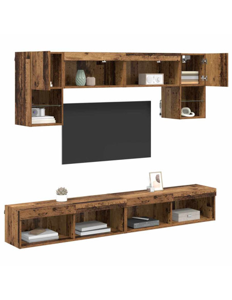 Unità a muro per TV con LED 6 pcs Legno vecchio
