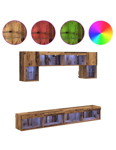 Unità a muro per TV con LED 6 pcs Legno vecchio