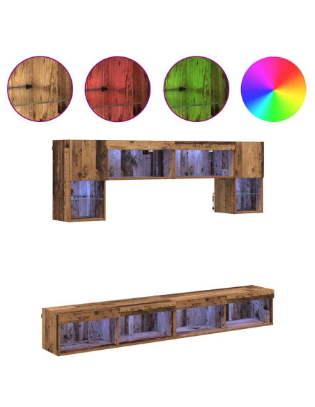 Unità a muro per TV con LED 6 pcs Legno vecchio