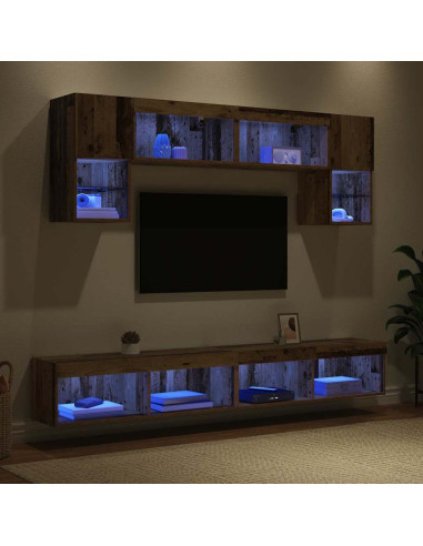 Unità a muro per TV con LED 6 pcs Legno vecchio