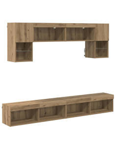 Unità a muro per TV con LED 6 pcs Rovere artigianale 2