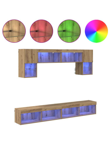 Unità a muro per TV con LED 6 pcs Rovere artigianale