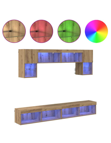 Unità a muro per TV con LED 6 pcs Rovere artigianale