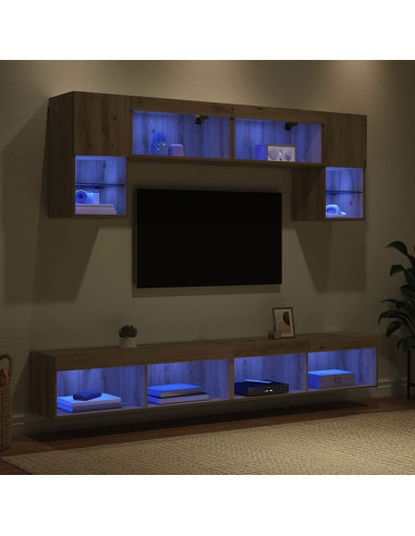 Unità a muro per TV con LED 6 pcs Rovere artigianale