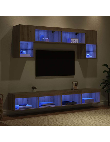 Unità a muro per TV con LED 6 pcs Rovere artigianale