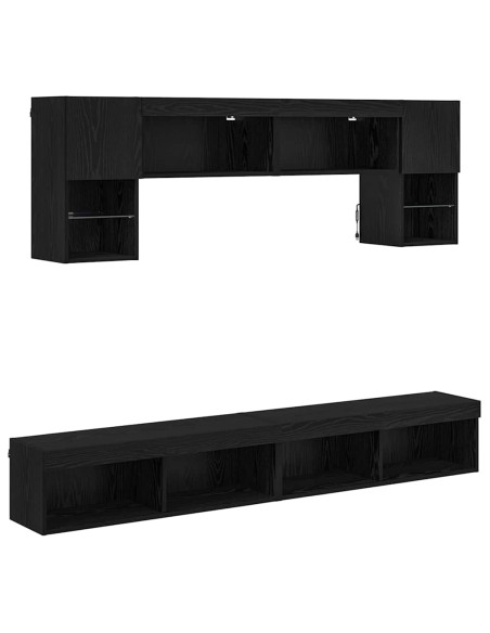 Unità a muro per TV con LED 6 pcs Rovere Nero Legno multistrato