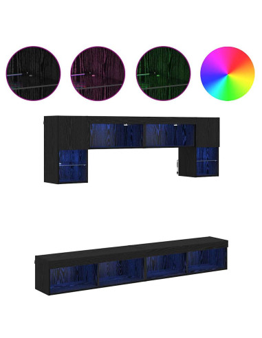 Unità a muro per TV con LED 6 pcs Rovere Nero Legno multistrato