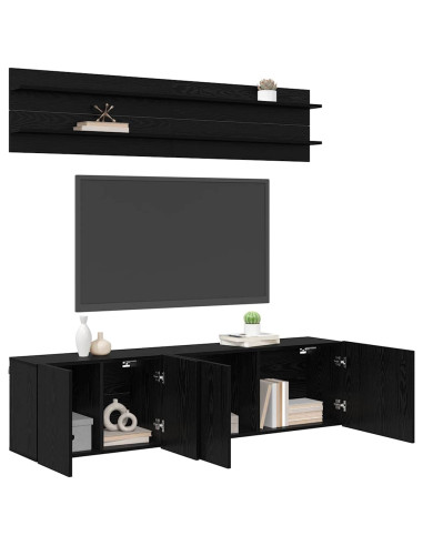 Unità TV Montaggio a parete 6 pcs Rovere nero Legno multistrato
