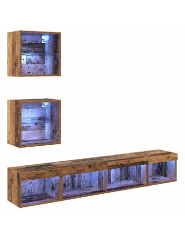Unità a muro per TV con LED con led 5 pcs Legno vecchio