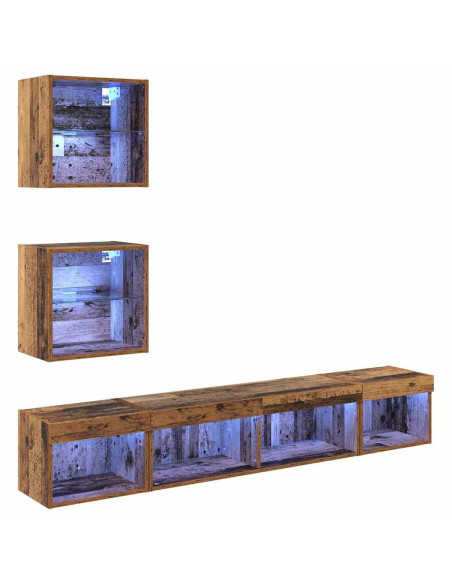 Unità a muro per TV con LED con led 5 pcs Legno vecchio