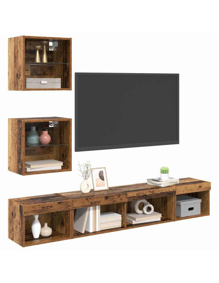 Unità a muro per TV con LED con led 5 pcs Legno vecchio