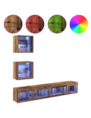 Unità a muro per TV con LED con led 5 pcs Legno vecchio