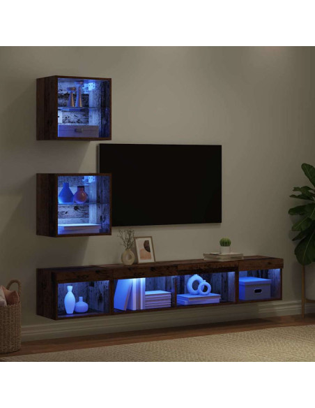 Unità a muro per TV con LED con led 5 pcs Legno vecchio