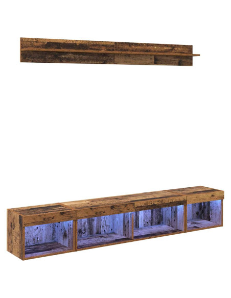 Set di Mobiletto da TV a Parete con led 5 pcs Legno vecchio