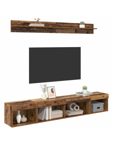 Set di Mobiletto da TV a Parete con led 5 pcs Legno vecchio