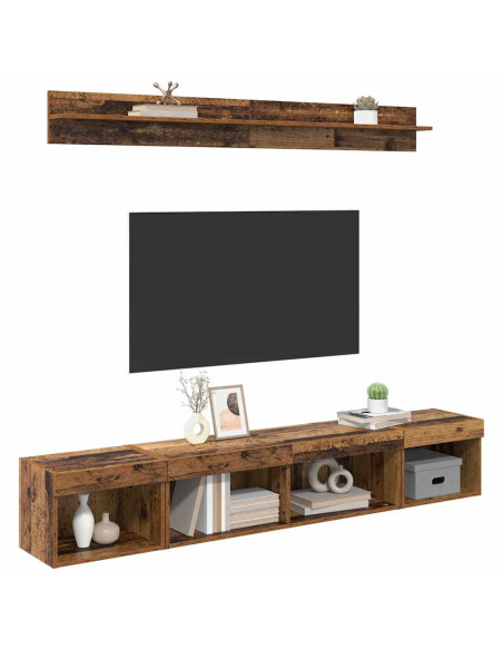 Set di Mobiletto da TV a Parete con led 5 pcs Legno vecchio